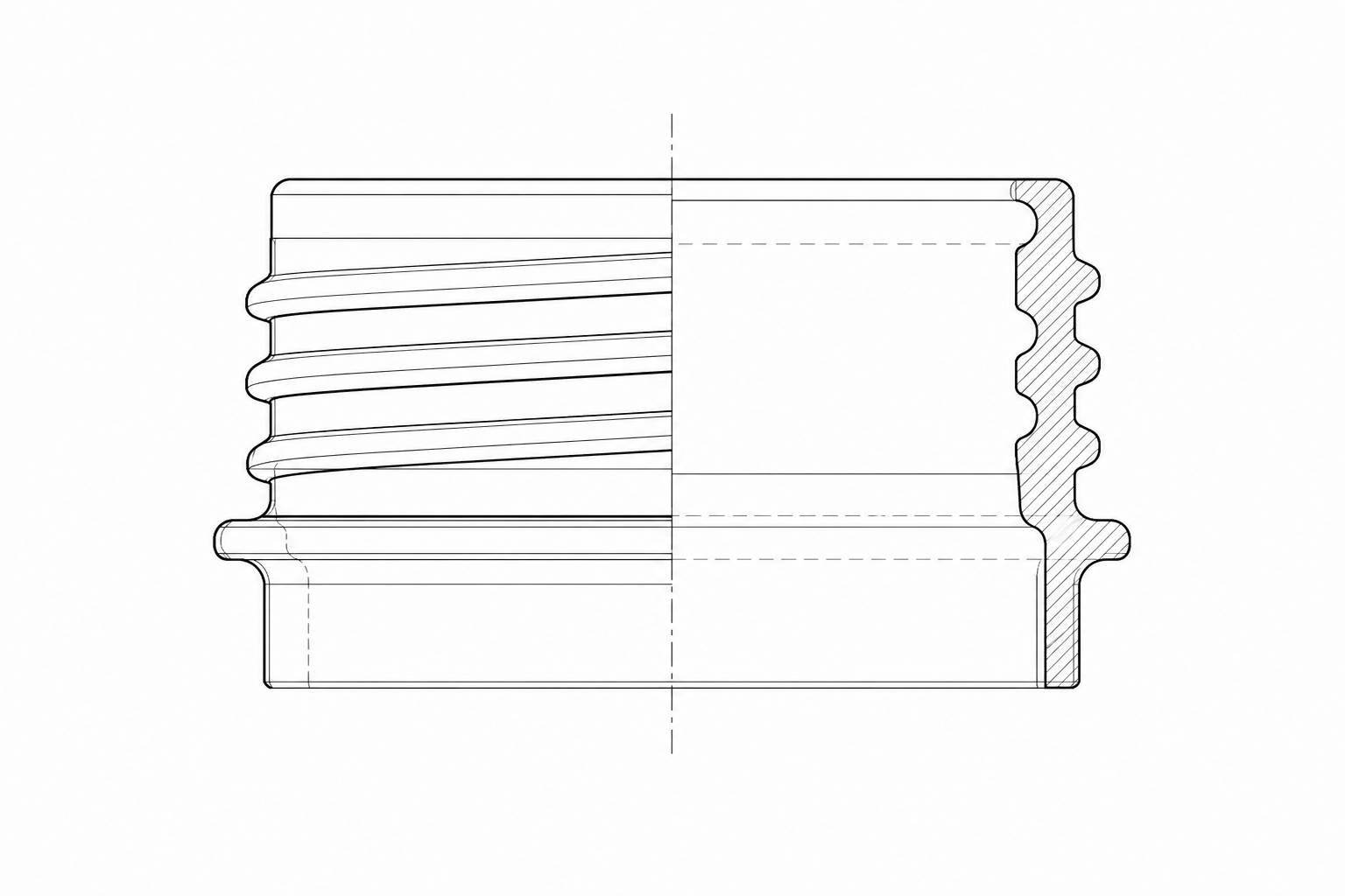 Black and white technical drawing of a PET preform neck thread and support ring