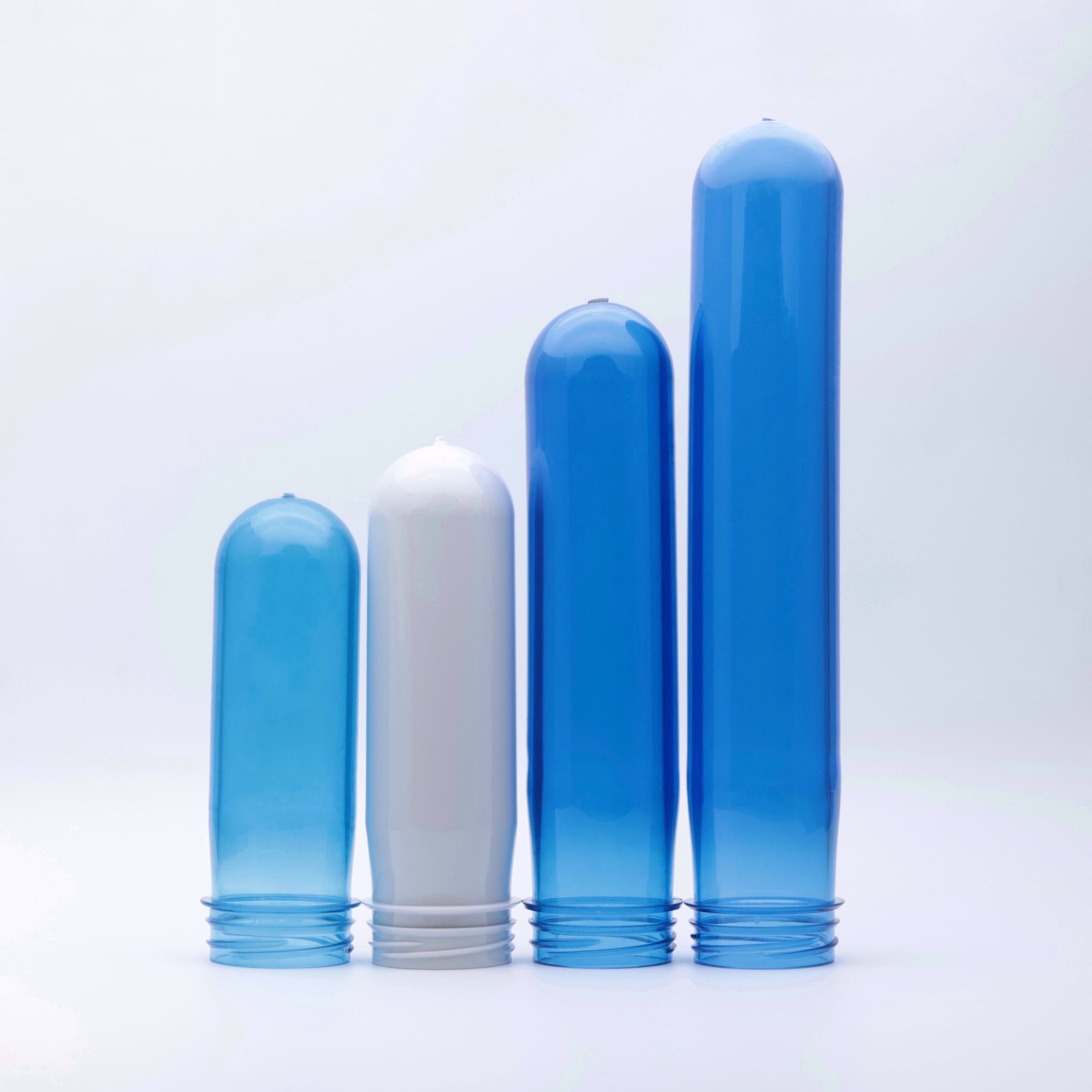 48mm PET preforms in multiple blue and clear weights